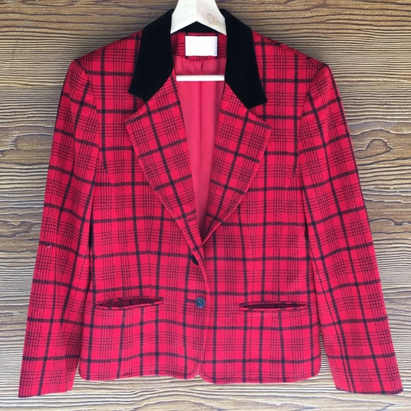 Pendleton Jackets & Blazers - Vintage Pendleton Wool Blazer | Red Black Plaid 8
